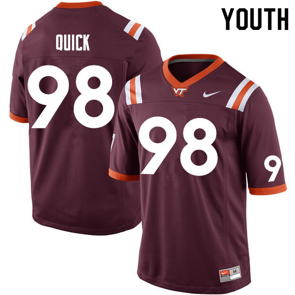 Youth #98 Caleb Quick Virginia Tech Hokies College Football Jerseys Sale-Maroon